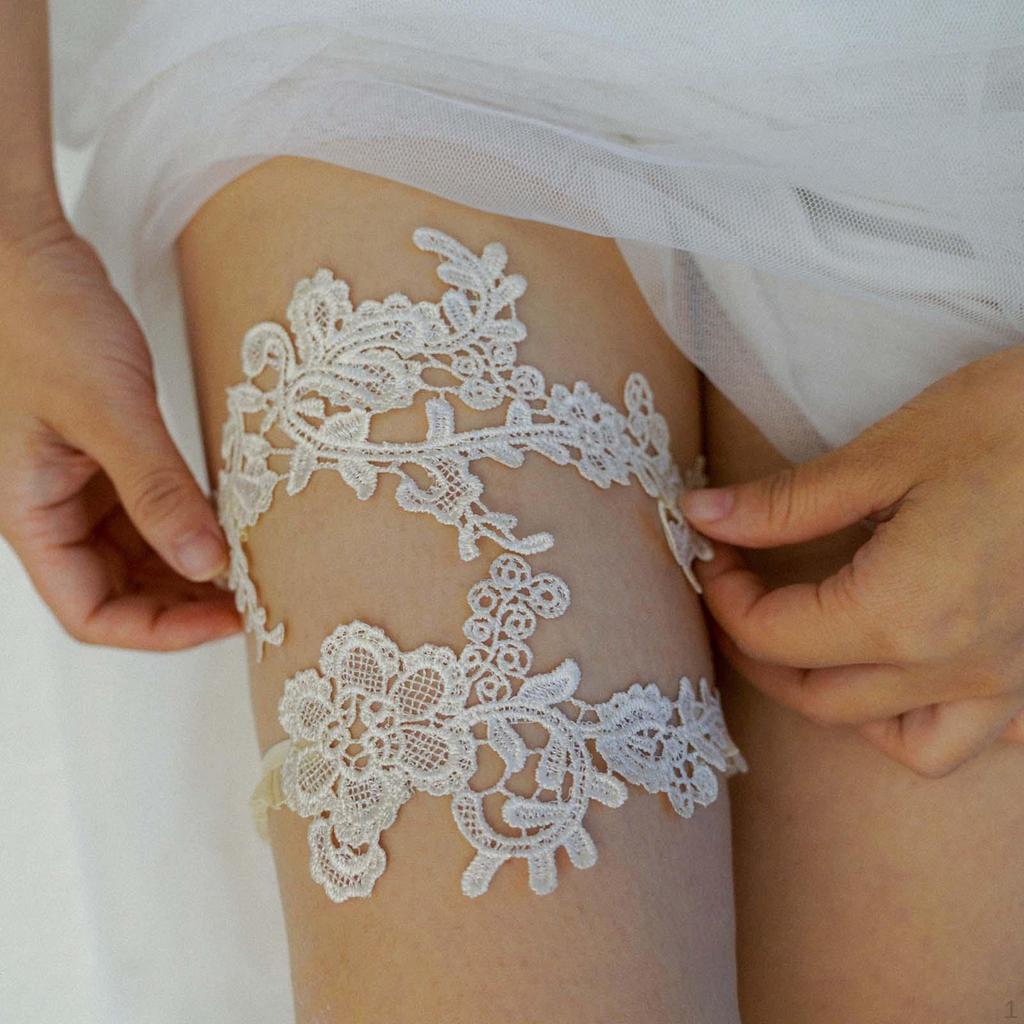 2 Pieces Bridal Garters Wedding Garter Set Thigh Rings Stretch Floral Pattern Lace Leg