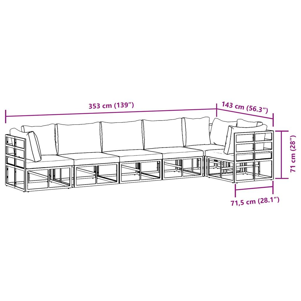 Garden Sofa Set with Cushions 6 Pcs Black Aluminum