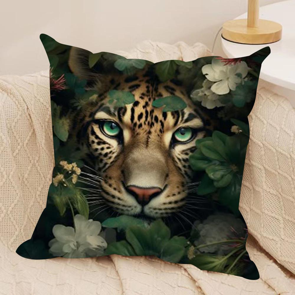 uropean Fashion Leopard With Wreath Animal Portrait Cushion Cover Soft Plush Throw Pillow Cover  Cushion Case  Sofa Home Decor 30x30cm