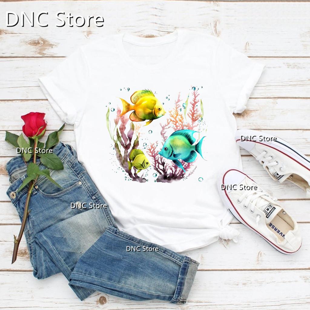 Newly Arrived Women'S T-Shirt Funny Marine Life dolphin Cartoon Print Tshirt Fashion 90s Tshirts Summer Femme T Shirt Tops