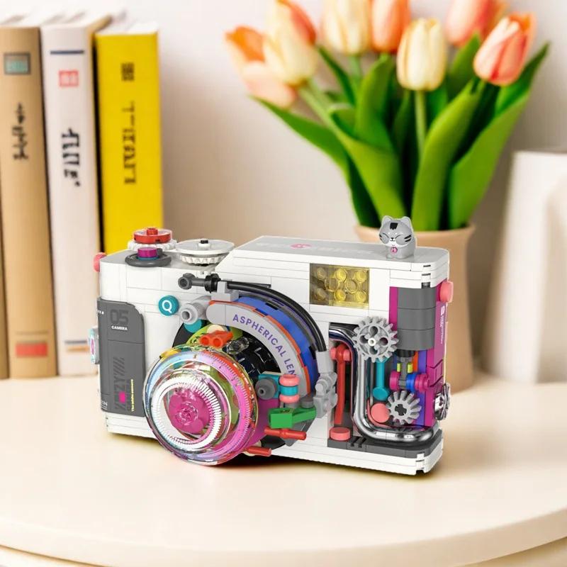 Retro Camera Series Building Blocks Mini Brick Retro Desktop Ornament for Students Model Toy Kids Birthday Graduation Gifts Set