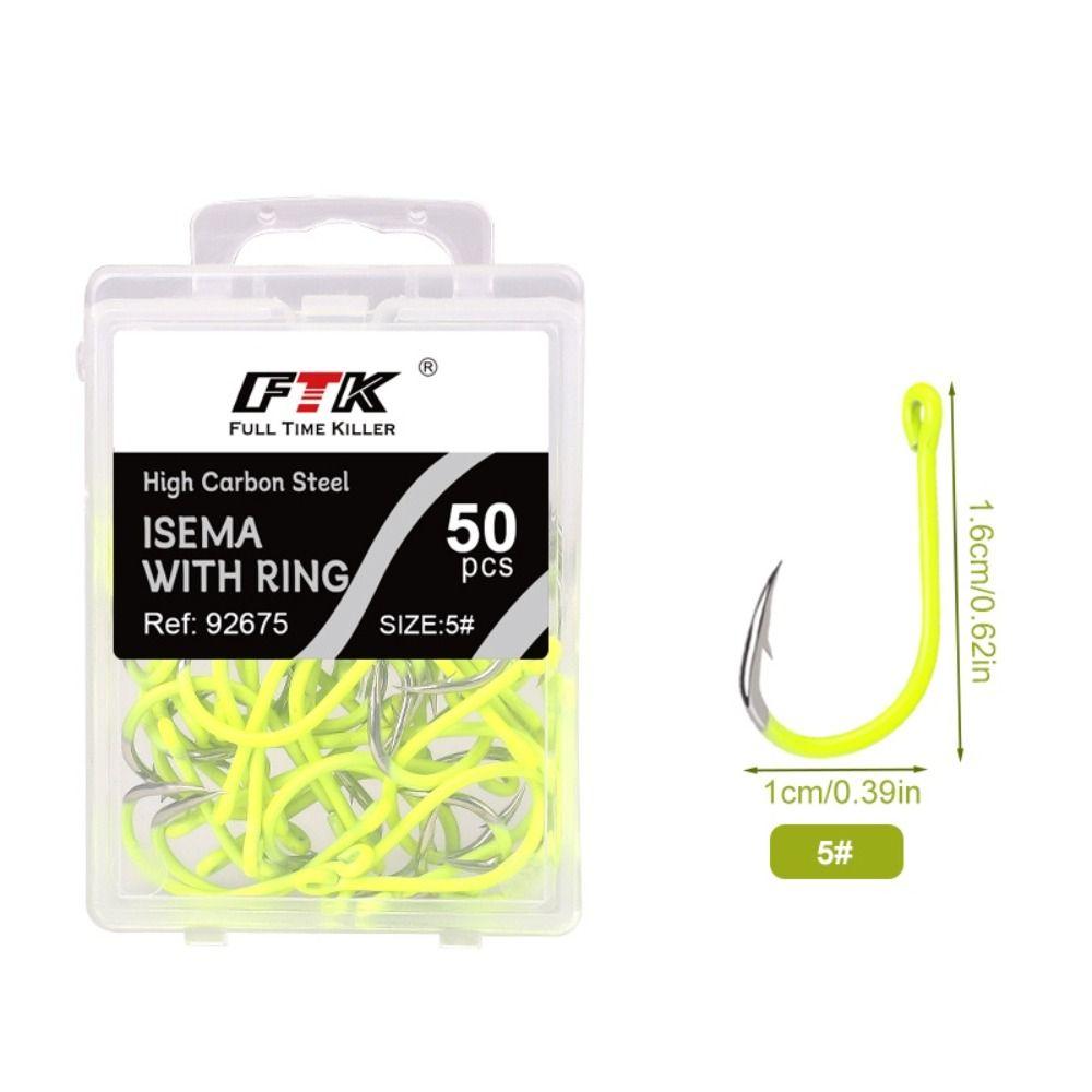 50pcs/box Anti-rust Barbed Fishing Hooks With Barb Fluorescence Hook  Sea Fishing Tackle