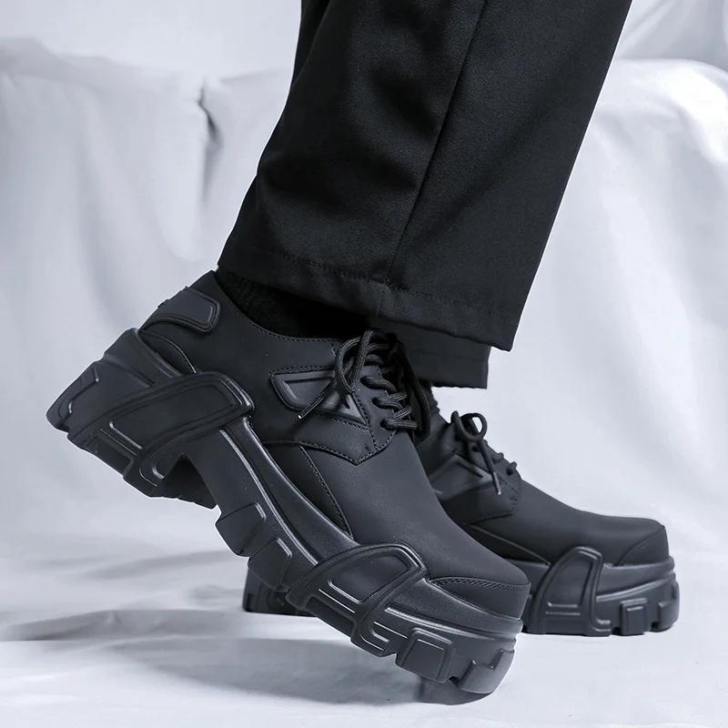 Neue Herren Pendler Big Head Casual Leder High Sense Britischer Stil Erhöhend Runde Zehen Derby Schuhe