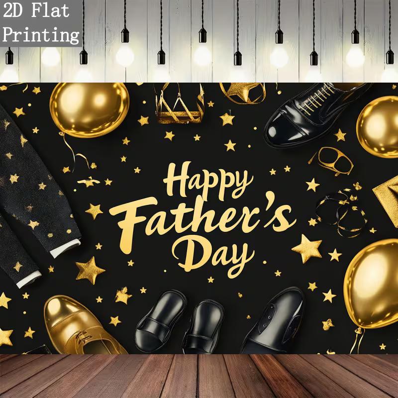 Stylish Father's Day Backdrop, Sleek Black and Gold Design with Men's Fashion Details, Festive Masculine Party Wall Decor