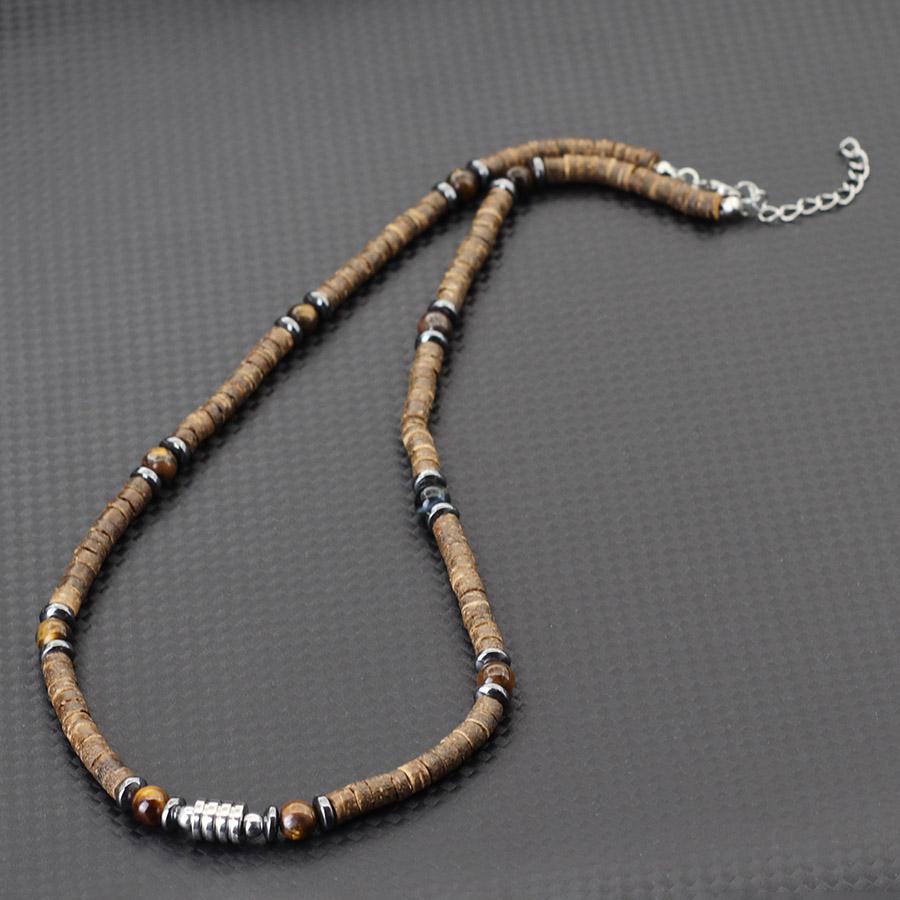 Personalized Men Natural Coconut Husk Necklace 20 Inches Stainless Steel Buckle Neck Accessories Gift For Him Wood Collar Homme