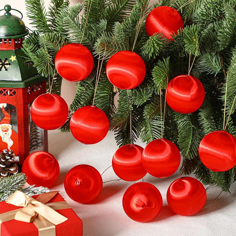 4CM Christmas Satin Ball Christmas Silk Ball Ornament Christmas Tree Hanging Decorations for Home Party Decor New Year Gifts