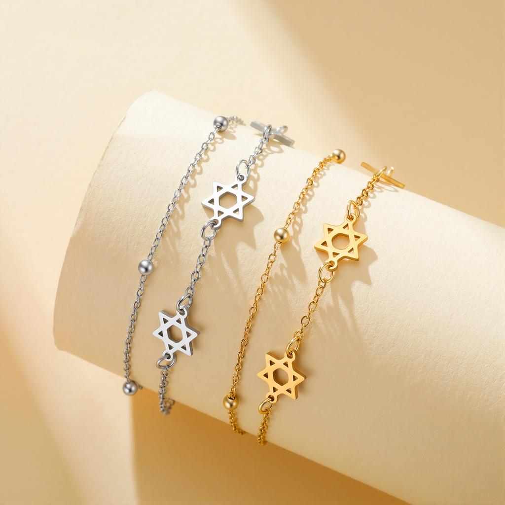 Cazador Stainless Steel Mini Star of David Charm Women's Bracelet Hexagram Jewish Beads Chain Hand Bracelet Jewelry Gift 2026