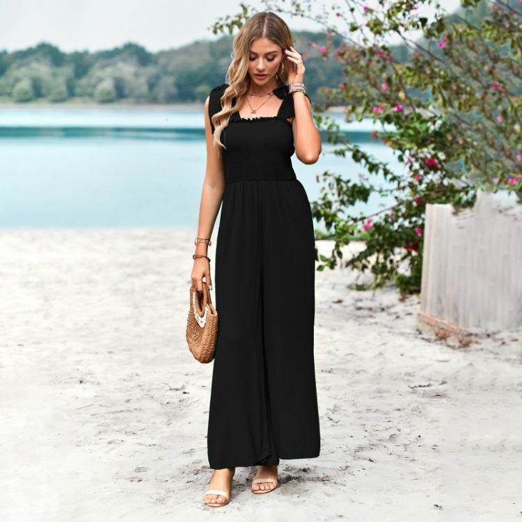 

Solid Color Wrapped Chest Strap High Waist Wide Leg Pants One Piece Women Spring Summer Fashion Temperament Outfit S чорний