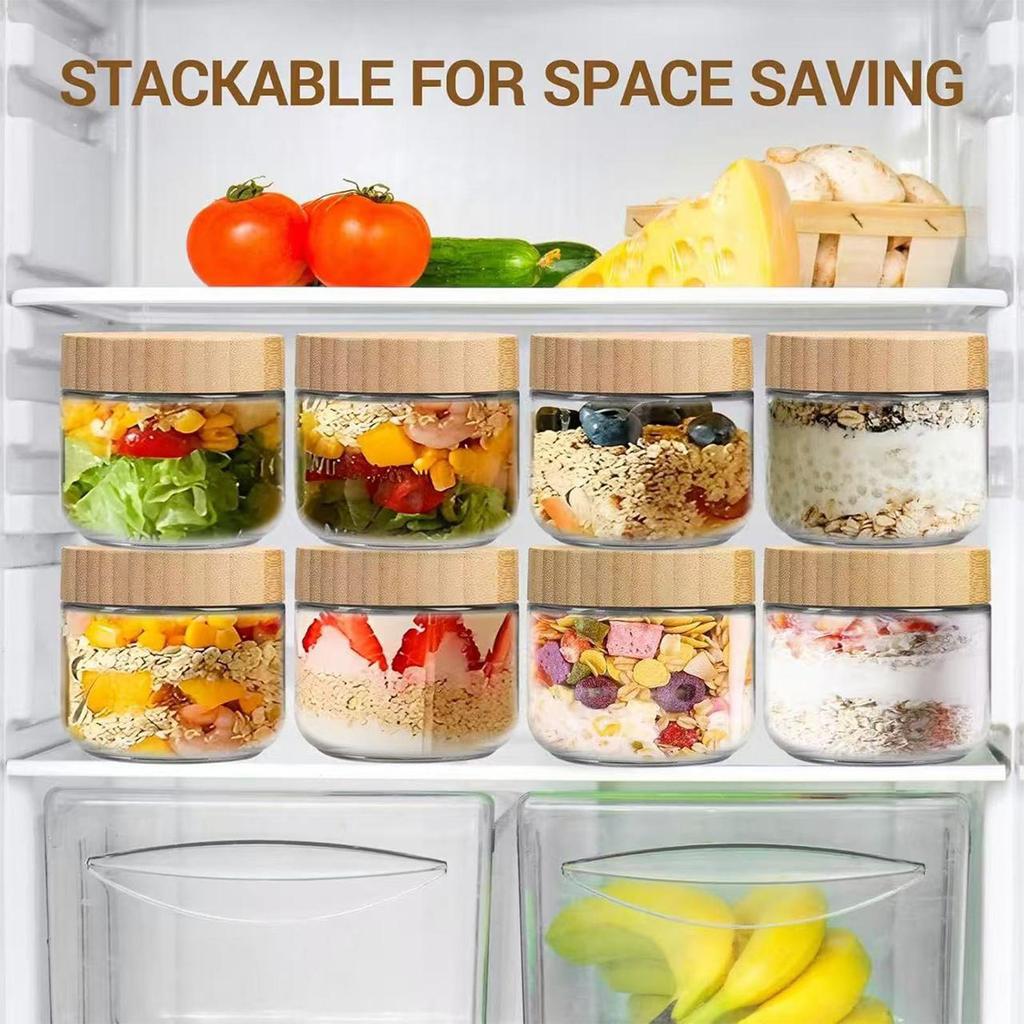 4pcs Glass Jars with Airtight Lid 10oz Over Night Oats Container with Lids Glass Snack Storage LeakProof Salad Jars Yogurt Sugar