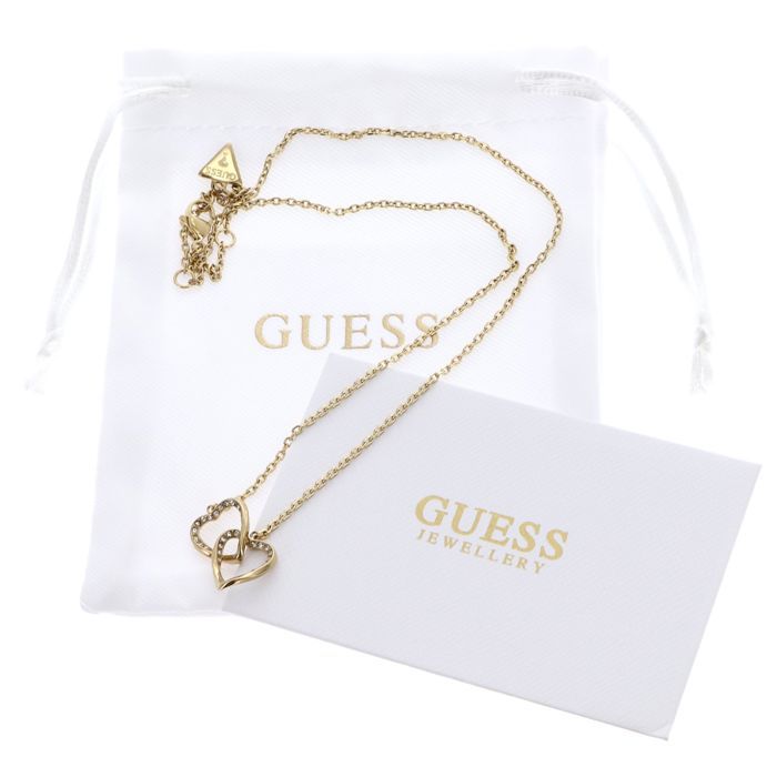 GUESS Collier Doré Pour Femme - Mon Amour Two Hearts Necklace Yellow Gold 287130