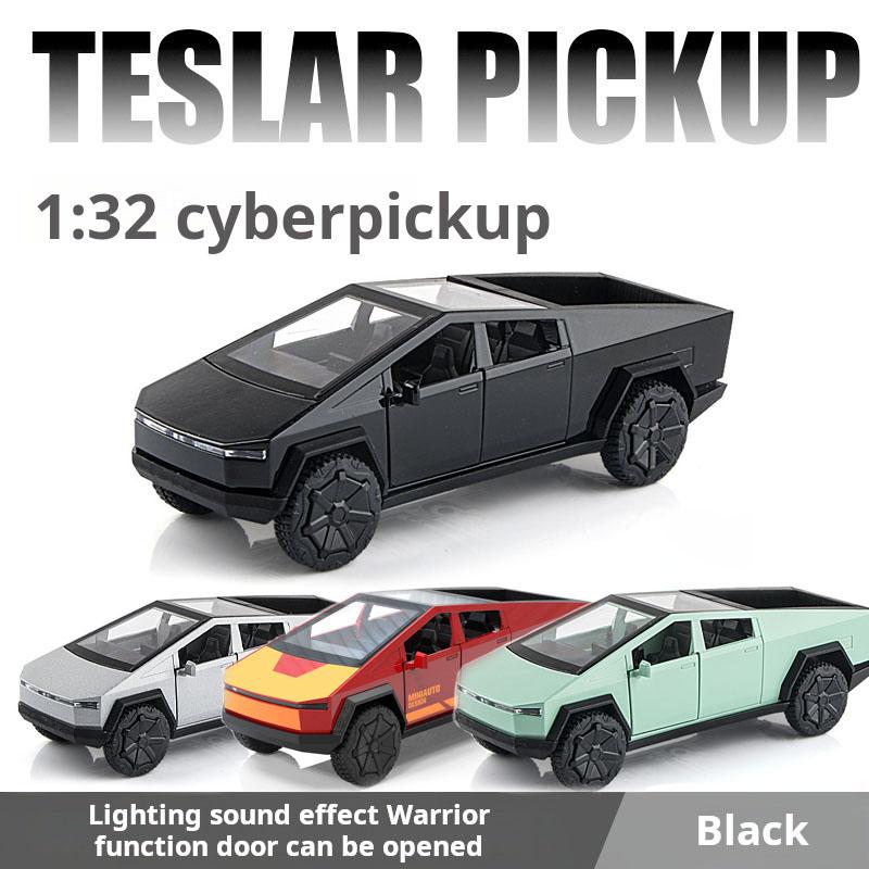 Maßstab 1/32 Tesla Pickup Truck Legierungsmodell Kinderauto Spielzeug Rückzug Sound Licht Zweitürer Auto Druckguss Spielzeug Festivalgeschenk