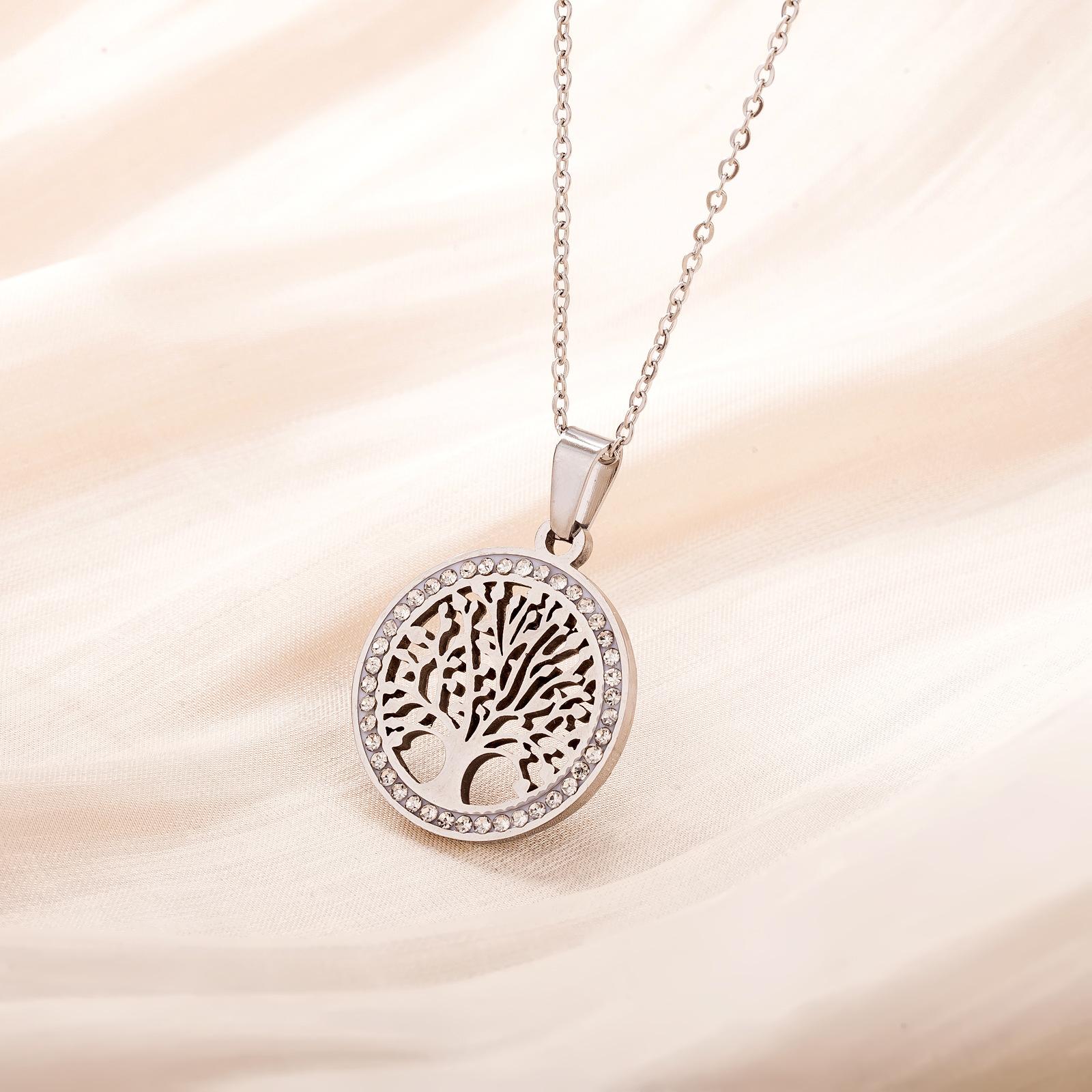 

Женское ожерелье из нержавеющей стали золотистого цвета с круглым кулоном в виде Дерева жизни с прозрачным цирконом, роскошное ювелирное изделие, подарок на свадьбу 45-50 cm