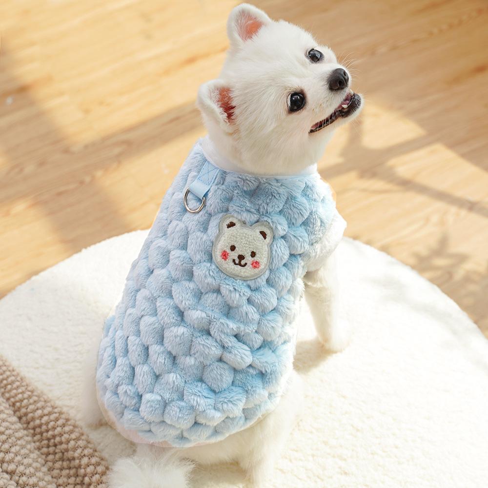 Winter  Dog Clothes with Buckle Sweet Bear Print Pet Plush Sweater for Small Dogs Pomeranian Chihuahua Puppy Button Jacket