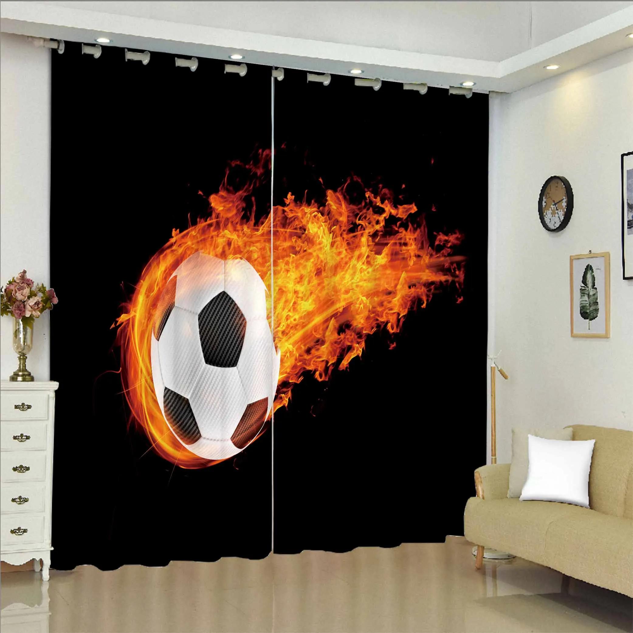 Moderne Jungen Fußball Sportthema Fenster Vorhänge für Kinder Kinderzimmer Wohnzimmer Fenster Küchentür Heimdekor W50xH130(CM)x2pcs&Grommet Top