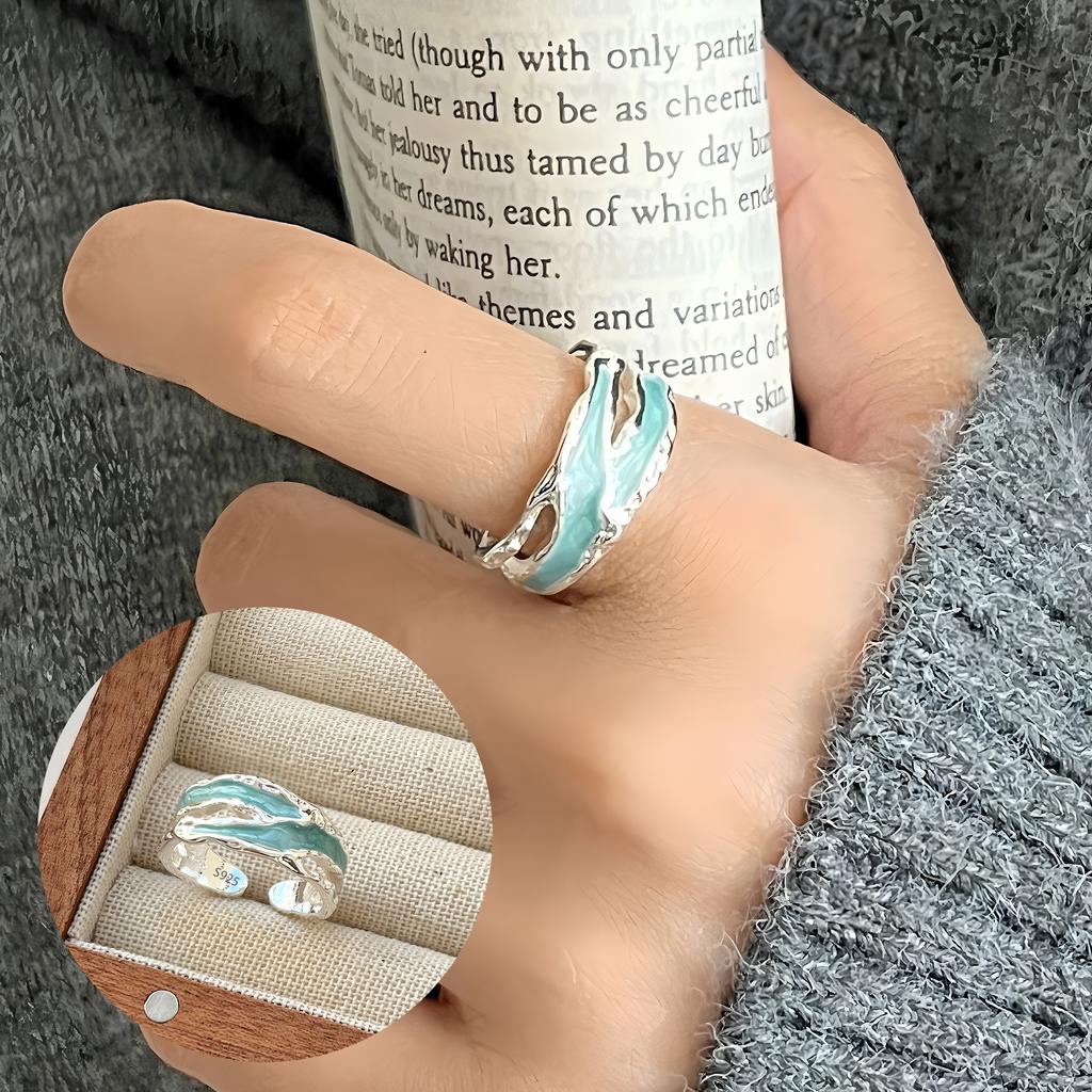 PANJBJ 925 Silver Frosting Geometry Ring for Women Wide Texture Versatile Handmade Ins Jewelry Gift