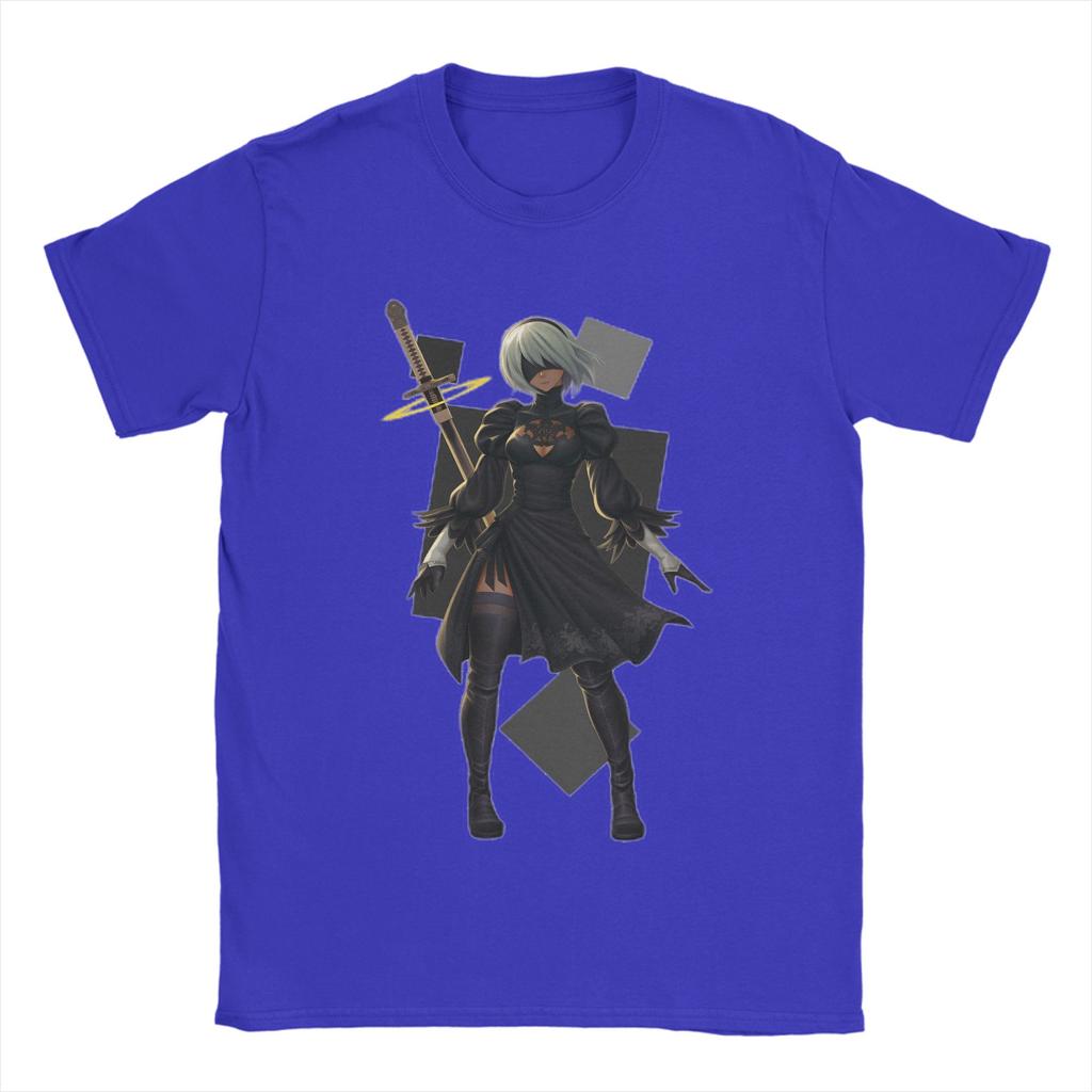 Vintage YoRHa 2B Anime Game Fans Art TShirt for Unisex Crewneck Pure Cotton T Shirts Short Sleeve Tee Shirt Summer Clothing