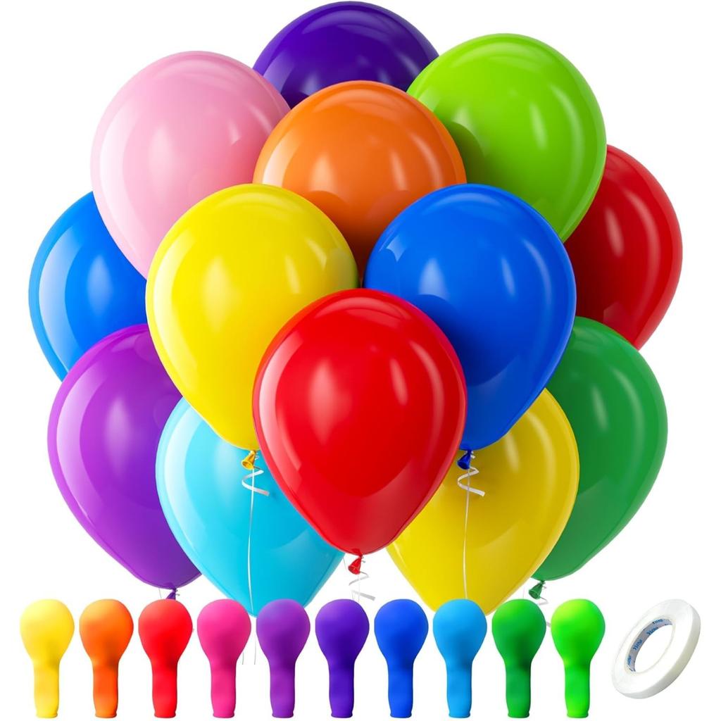 100Pcs 12 Inch Rainbow Assorted Latex Balloons Bright Color Round Balloons for Birthday Wedding Bridal Shower Party Decorations