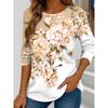 Fashion Women's Floral Graphic Elegant O-Neck Long Sleeve T-Shirt Y2K Casual Tops Womens Clothing Harajuku Pullover