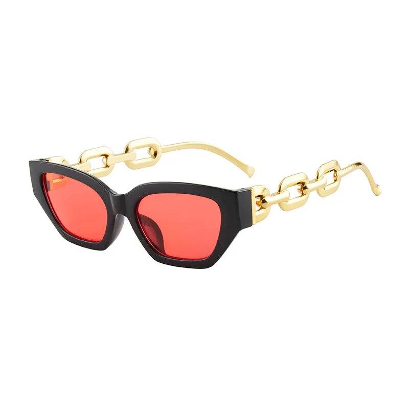 INS Vintage Cat Eye Sunglasses Women  Trend New Fashion Small Metal Chain Sunglasses Elegant Eyeglasses Fashion Black Shades