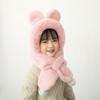 Children Hat with Bear Ear Decoration Solid Color Thickened Plush Warm Hat Scarf Set Kids Cold Weather Hat