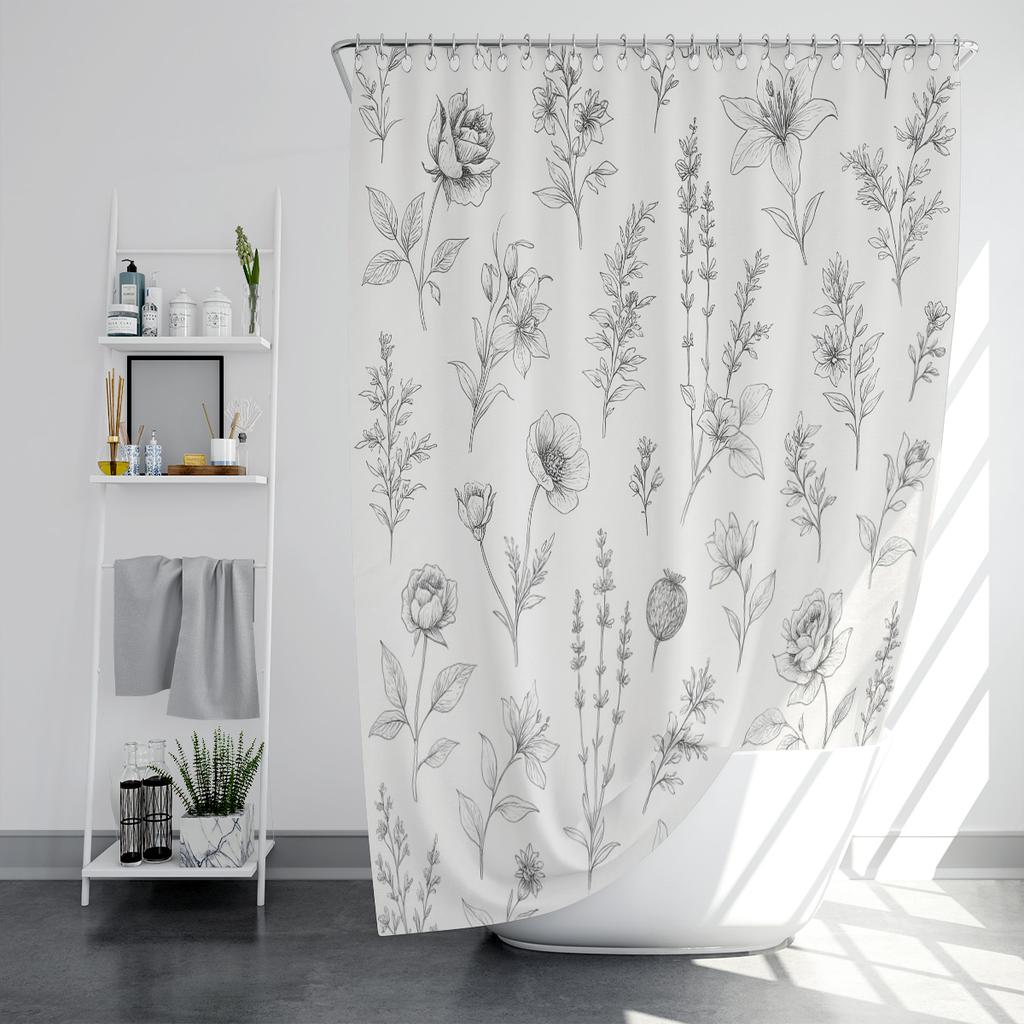1PC Floral Pattern Printed Shower Curtain, Waterproof, with 12 Hooks, Bathroom Showers, Bathtub, Fashionable Home Use