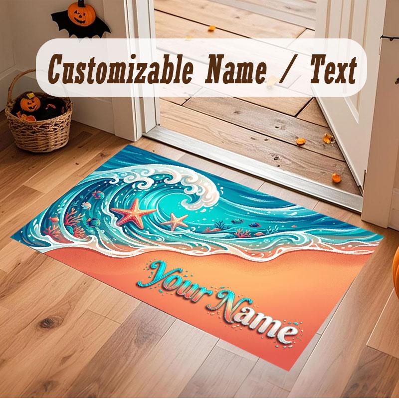 Octopus Sea Life Theme Crystal Velvet Floor Rug Personalized Custom Name Text Warm Carpet Home Decoration