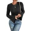 Women S Long Sleeve Round Neck Knit T Shirt Slim Fit Casual Top