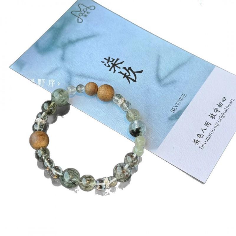 New Chinese Style Green Phantom Quartz Agarwood Beaded Bracelet Women Lucky Wood Feng Shui Element