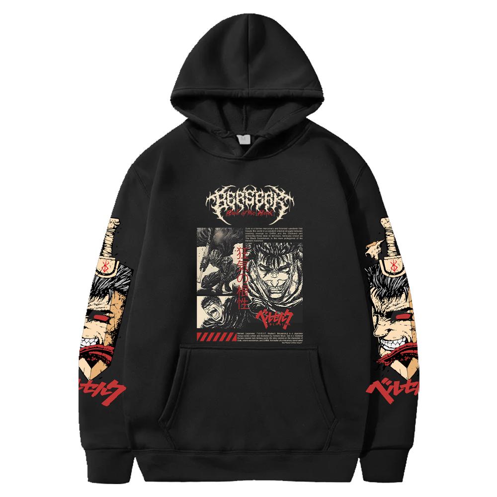 Hot Anime Berserk Guts Gothic Graphic Print Hooded Men Women Vintage Manga Hoodies Plus Size Pullover Harajuku Unisex Sweatshirt