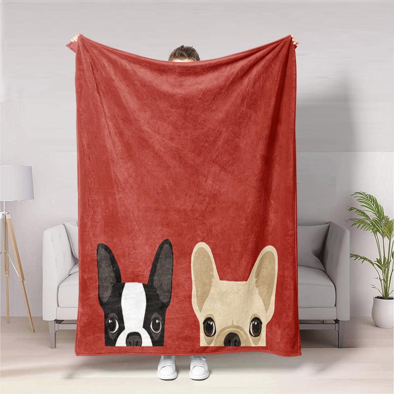 Cute cartoon dog digitalprinted polyester Bedroom velvet flannel soft sofa cover blanket Fleece soft sofa cover blankets
