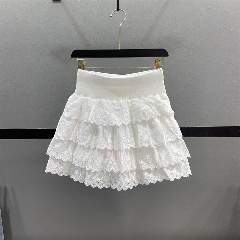 Sweet lace lace white skirt women s summer new high waist and thin Spice Girl A word cake skirt S белый