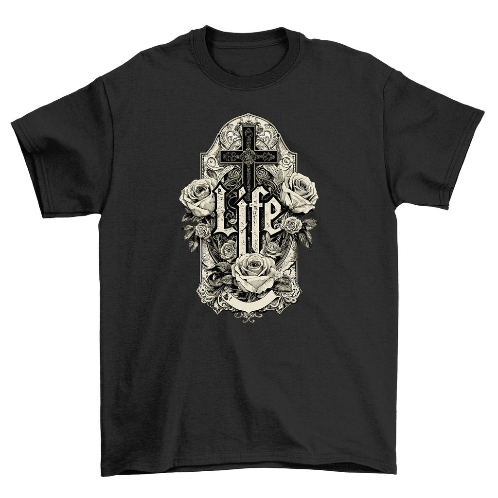 Gothic_15 Cross and Roses Tee - Dark and Mystical! Gothic T-Shirt Mens Womens Tees Top, Unisex Printed De