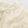 Women's White Ruffled Semi-Transparent Round Neck Tie Long Sleeve Layered Shirt - New French Autumn Design