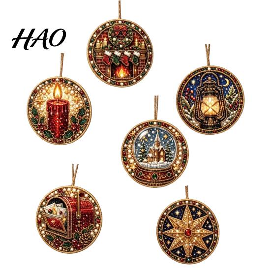 Handcrafted Christmas Tree Decor 6Pcs/Set Ornaments DIY Faux Pearl Art Kit, Hanging Decorations Craft Kit Holiday Gift for Lovers with Round