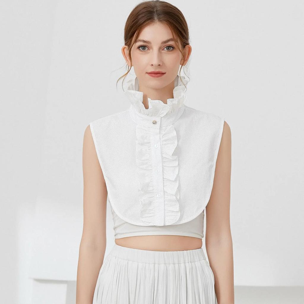Linbaiway  Korean Ruffles Stand Detachable Shirt Collar Fashion Lace Fake Collar Detachable Blouse Collar Accessories