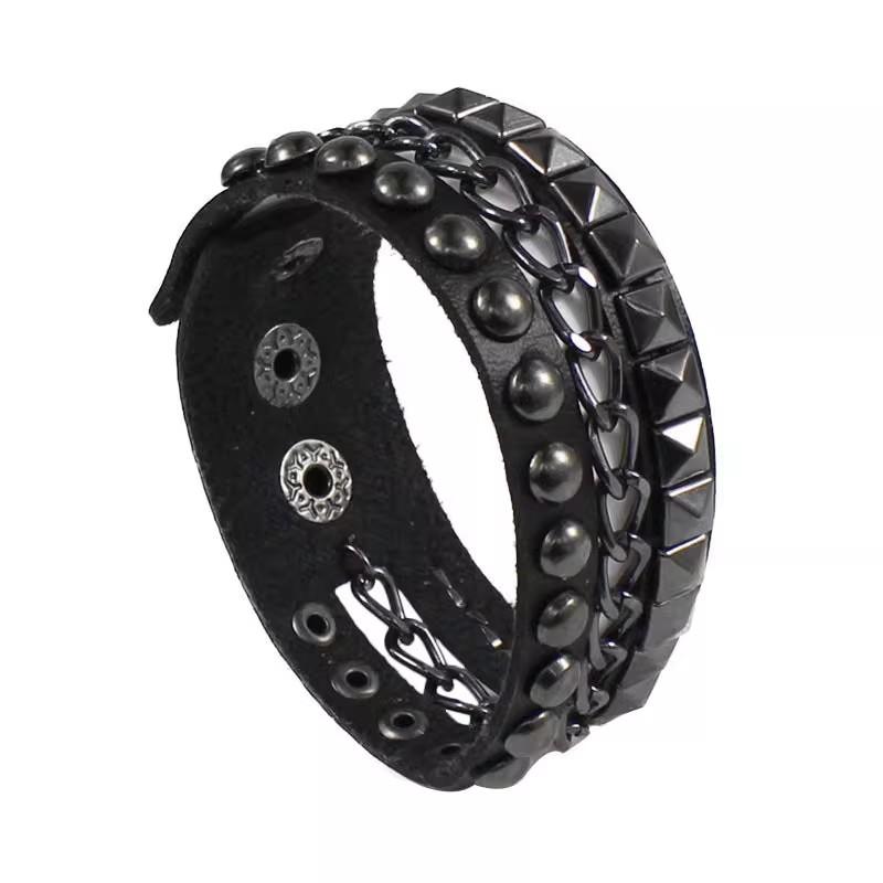 

Gothic Black PU Bracelet for Women Men Hip Hop Rock Chain Rivet Multi Layered Bracelet Trend Retro Gothic Jewelry Gifts чёрный