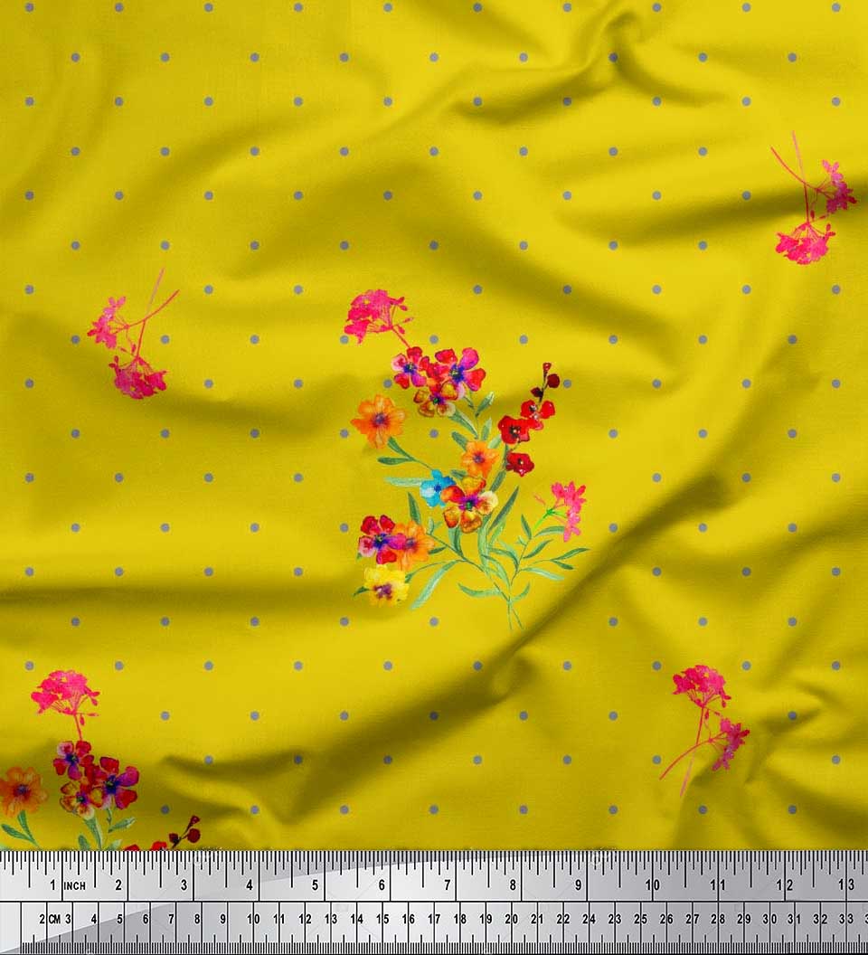 

Тканина Soimoi Japan Crepe Satin Dot, Leaves & Periwinkle Floral Print Тканина на метр 42 дюйма 42 Inch Wide - Poly Crepe жовтий