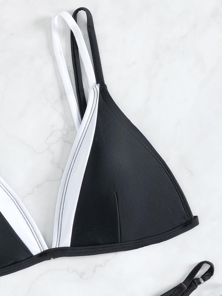 2025 Europäischer & Amerikanischer Colorblock Doppelträger Triangel Bikini Badeanzug für Damen