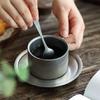Retro Frosted Stainless Steel Coffee Cup Japanese Industrial Style 304 Stainless Steel Teacups and Saucers Household Tableware