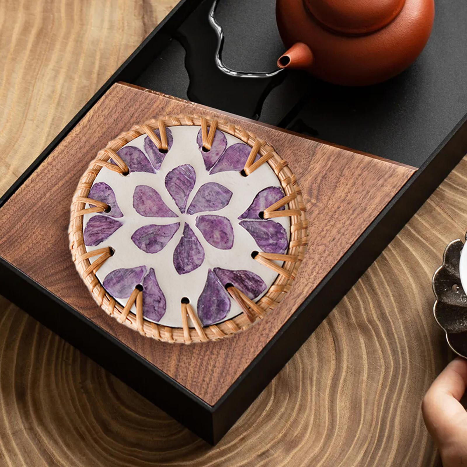 

Подставка под стакан из ротанга ручной работы, подставка под стакан, диаметр 10 см, домашний декор, подставка под прибор, напиток для подарка Purple