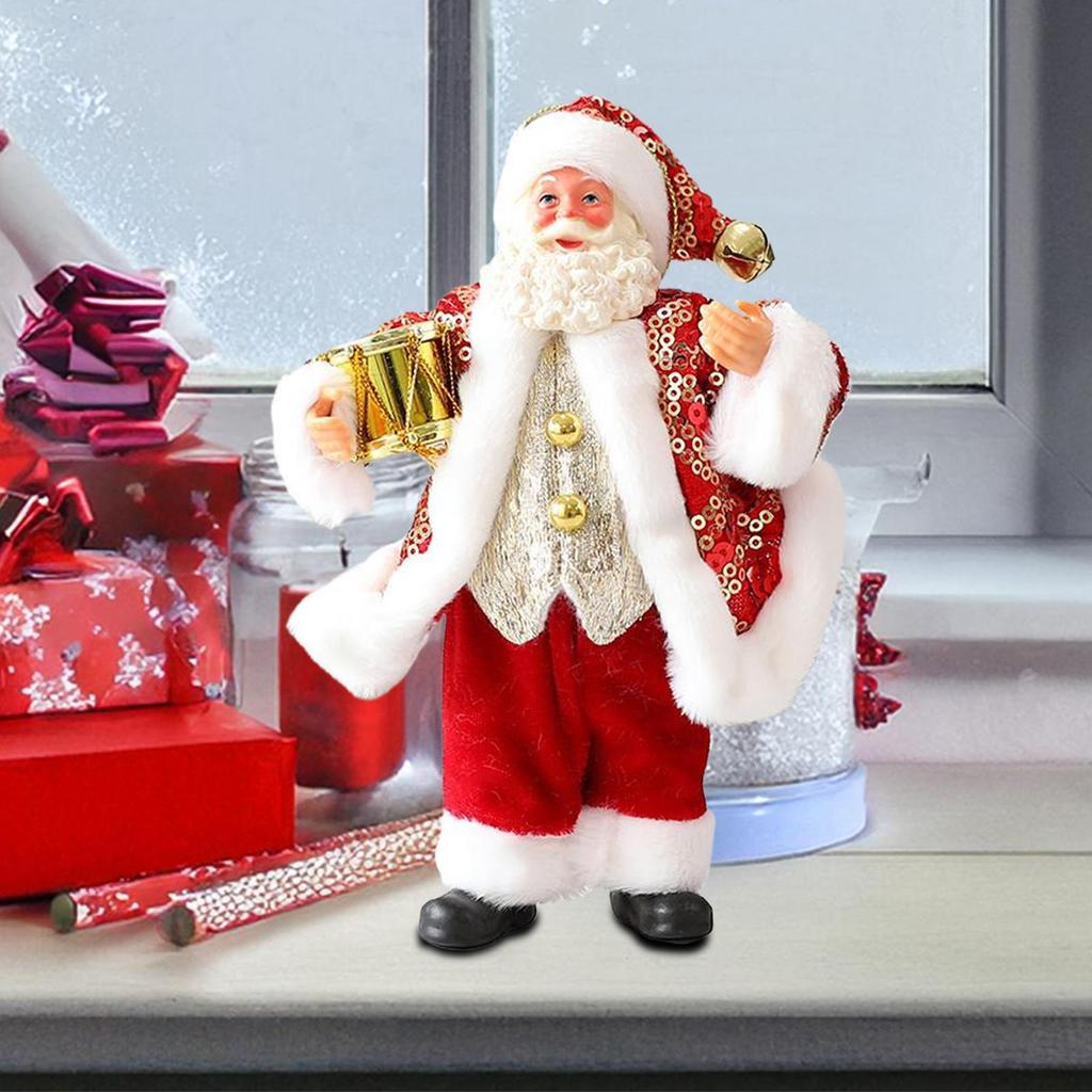 Santa Ornaments 7 Inch Christmas Statue Santa Claus Statue Holding Instruments For Tree Shelf Window Table Indoor Garden Desktop