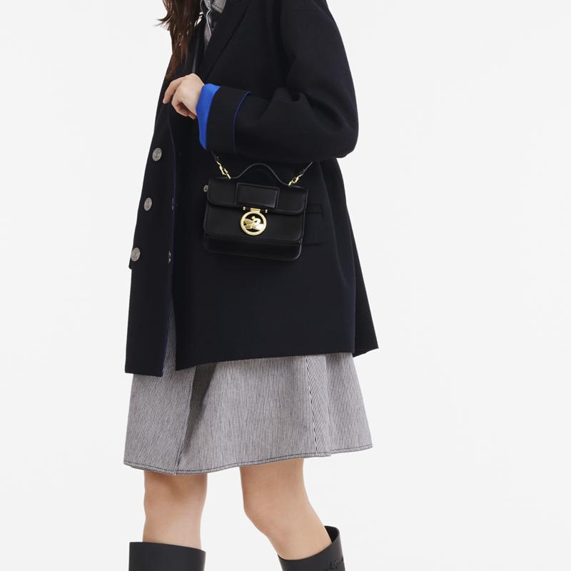 Longchamp Box-Trot 17 Klappenverschluss Verstellbarer Schultergurt Kalbsleder Handtasche Schultertasche Crossbody Tasche Kleine Größe Damen Taschen Schwarz 10180HAU001
