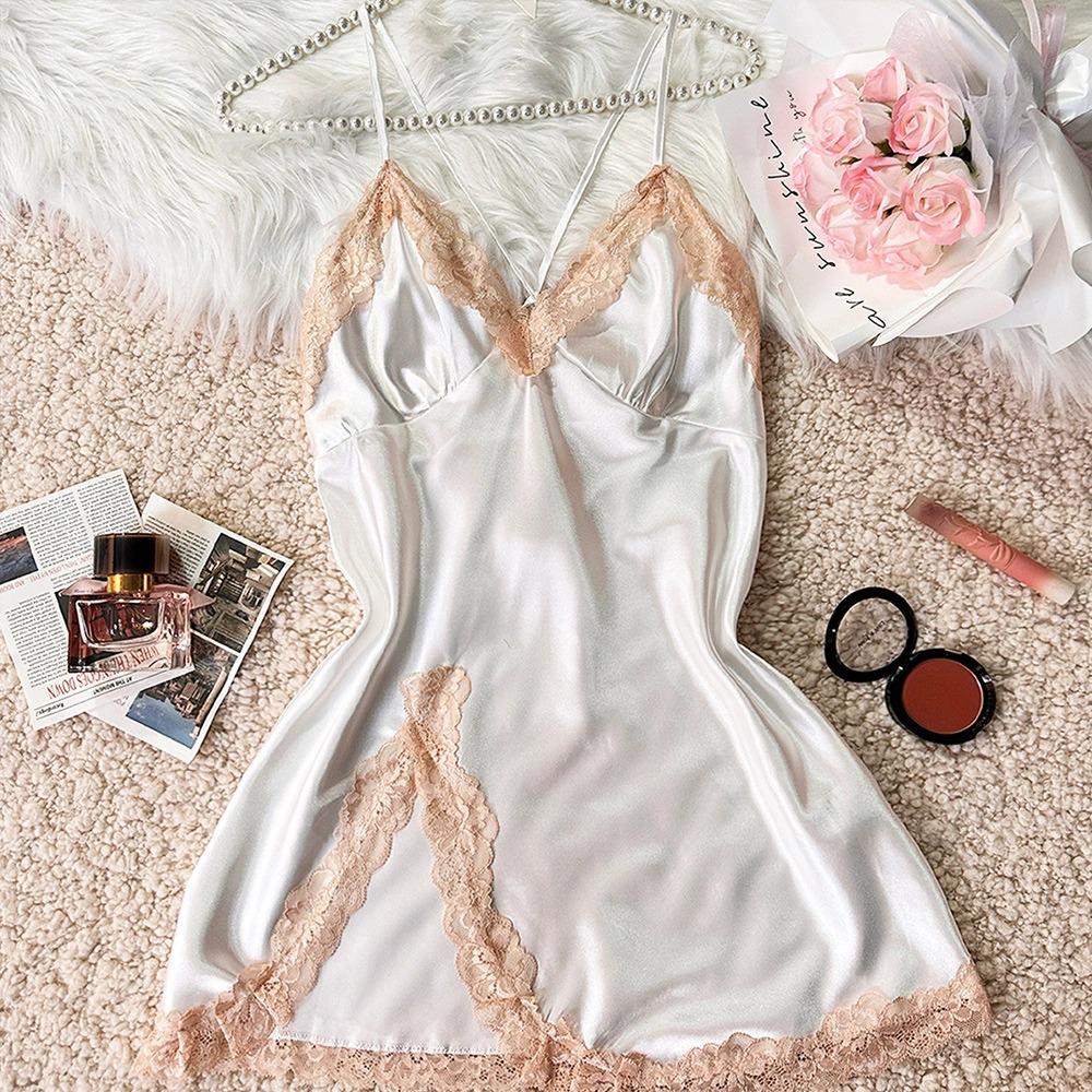

Women s Sexy Fun Camisole Nightgown Lingerie Set with Robe - Summer to Winter Home Wear Pajamas Small білий