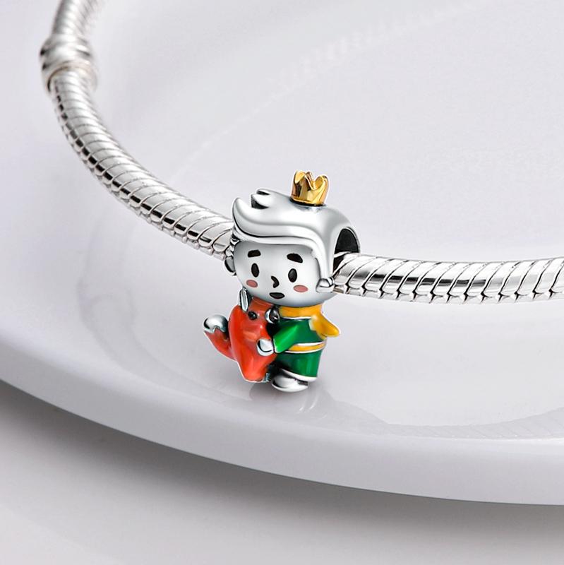 Boy and Girl Charms Enamel Prince Moon Girl Charm Beads Fit Fashion Style Bracelet DIY 925 Silver Jewellery Gift