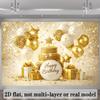 2D Luxury Gold Happy Birthday Backdrop Banner Photography Party Decoration