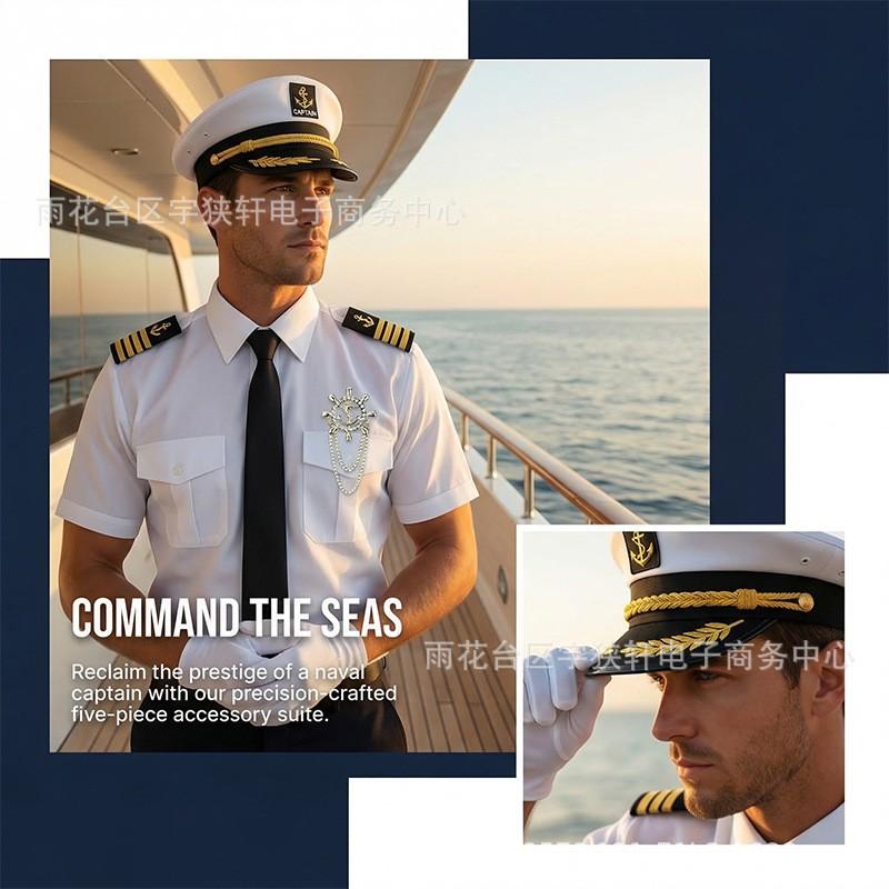 Halloween Captain Navy Costume Accessory Set Sailor Hat Epaulettes Brooch Party Cosplay Props