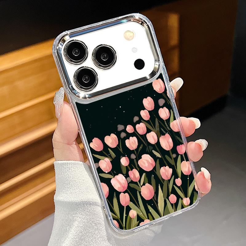 

Черный Цветочный Узор Розы Чехол Для iPhone 17 Pro Max Позолоченная Рамка Камеры Прозрачный Мягкий Чехол Для iPhone 16 15 14 13 Pro Max 11 16E 17E iPhone 15 прозрачный