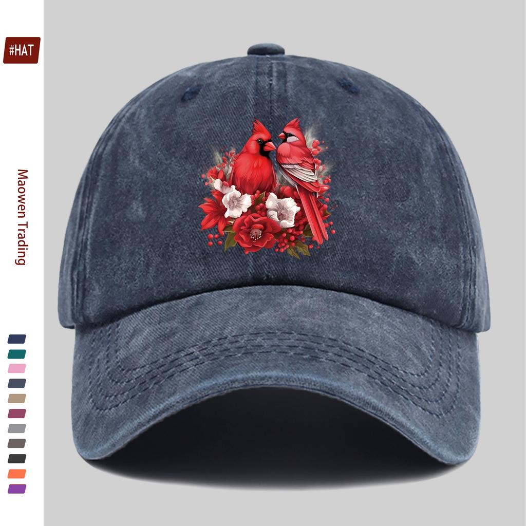 pc Unisex Red Bird Pattern Printed Baseball Cap Cardinal Print Is an Ideal Decorative Hat for Travel Enthusiasts and Valentine