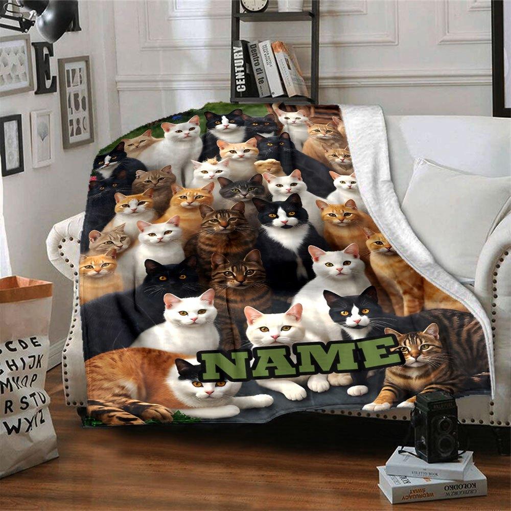 Cat Gathering Multi Purpose Customize Your Name Soft Cozy Suitable For Sofa Couch Office Bed Picnics Four Seasons Universal Digital Print Ideal Gift