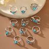 11pcs Vintage Turquoise Flower Ring Set for Women Bohemian Geometric Knuckle Finger Rings Vacation Party Daily Wear Jewelry Gift